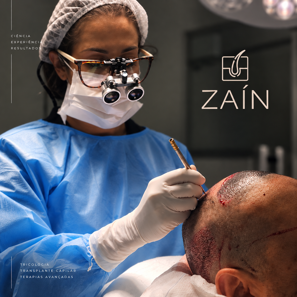 Dra. Rosana realizando transplante capilar na clínica ZAÍN